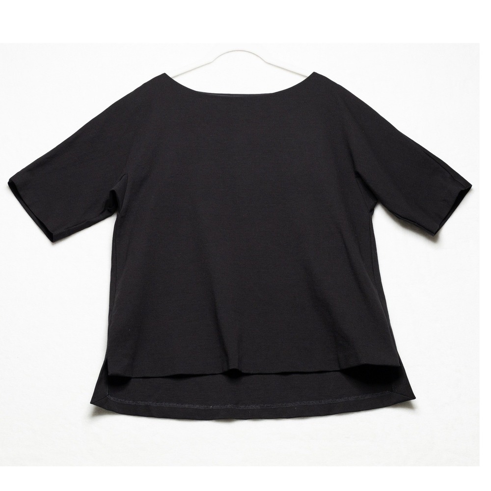EILEEN FISHER Ponte Double Knit Half Sleeve Top Ballet Neck Tencel Black Sz M